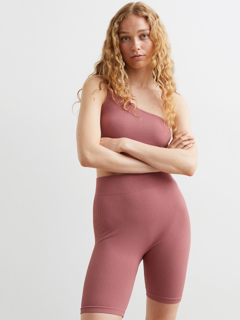 

H&M Women Seamless Ribbed Biker Shorts, Pink