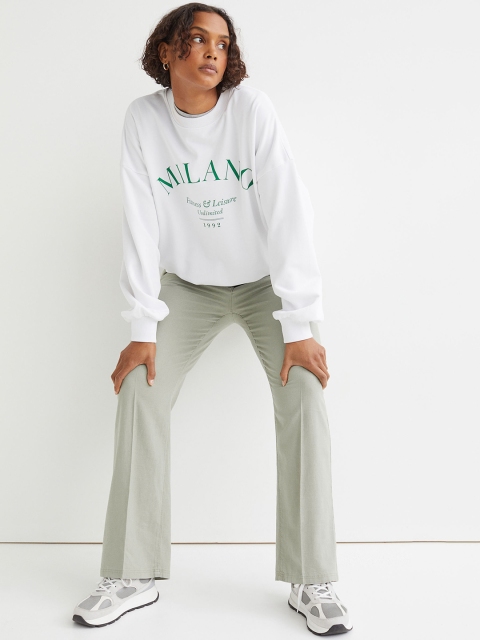 

H&M Women Green Straight linen-blend trousers