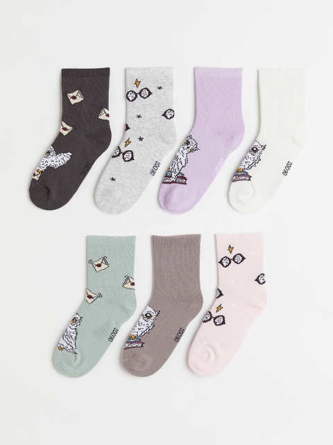 

H&M Girls White and Black Pack Of 7 Patterned Socks