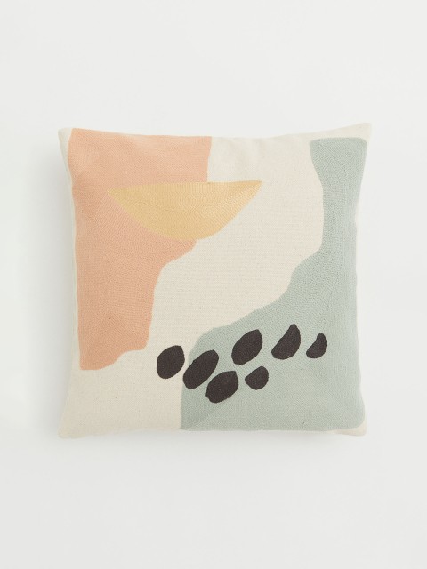 

H&M Cream & Green Embroidered cushion cover