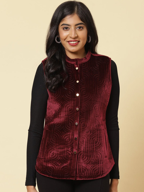 

Lakshita Women Maroon Geometric Fleece Longline Tailored Jacket