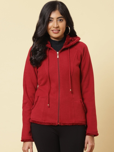 

Lakshita Women Red Fleece Parka Jacket