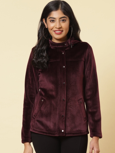 

Lakshita Women Purple Striped Fleece Crop Tailored Jacket