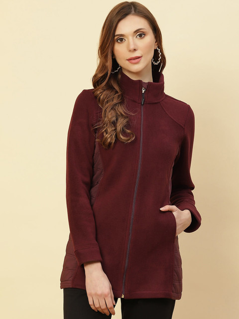 

Lakshita Women Purple Checked Fleece Longline Tailored Jacket with Embroidered