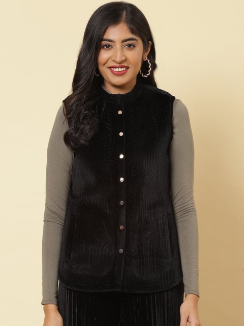 

Lakshita Women Black Washed Fleece Crop Tailored Jacket