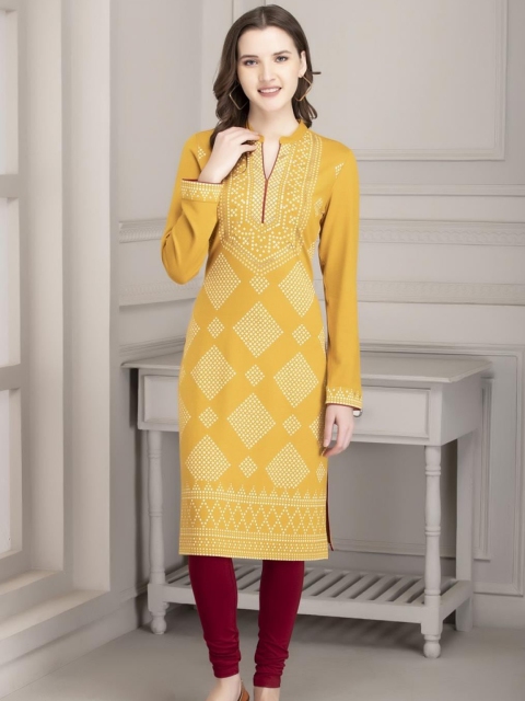 

Lakshita Women Yellow Geometric Mirror Work Kurta
