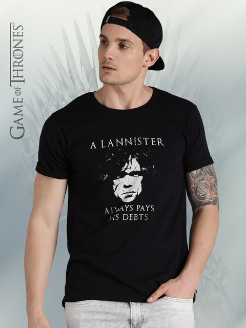 

Game of Thrones by Kook N Keech Men Black Printed Round Neck T-shirt