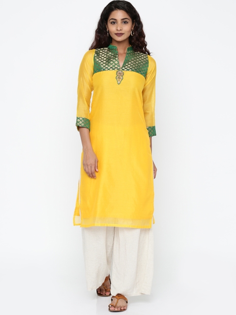 

Soch Women Yellow Yoke Design Straight Kurta