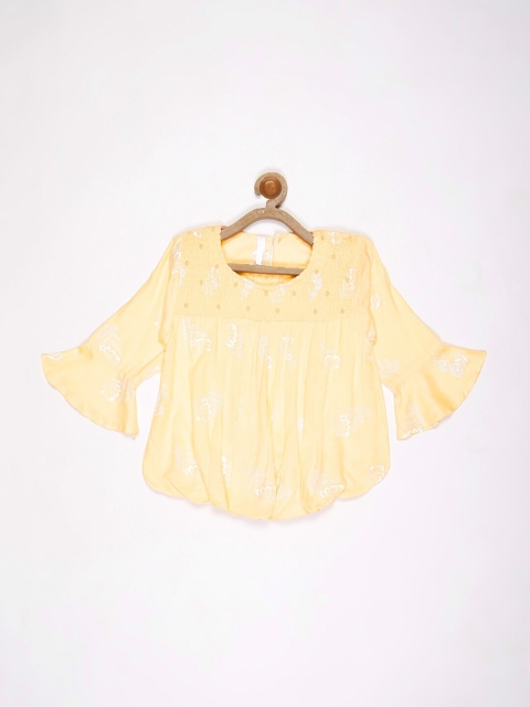 

V2 Value & Variety Mustard Yellow Floral Tie-Up Neck Longline Top