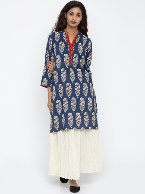 

Soch Women Blue Printed Straight Kurta