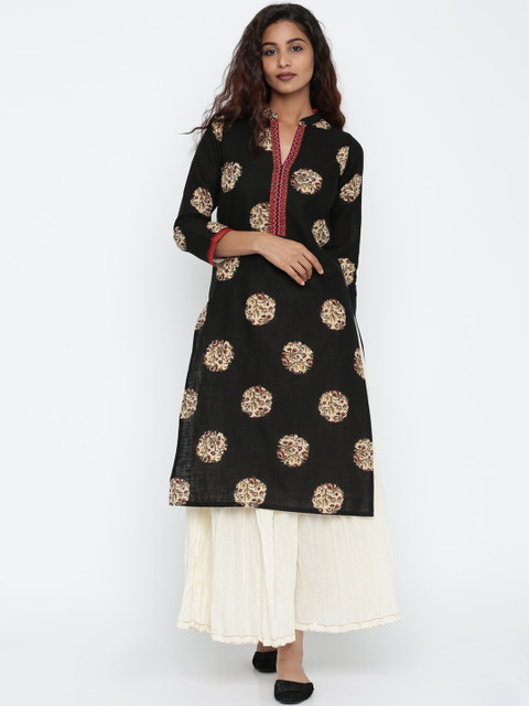 

Soch Women Black Printed Straight Kurta