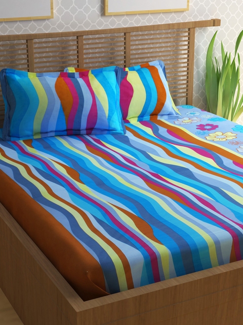 

Story@home Blue Cotton 240 TC 1 King Double Bedsheet with 2 Pillow Covers