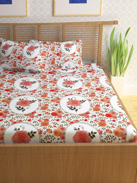 

Story@home Peach-Coloured & White Cotton 186 TC Double Bedsheet with 2 Pillow Covers