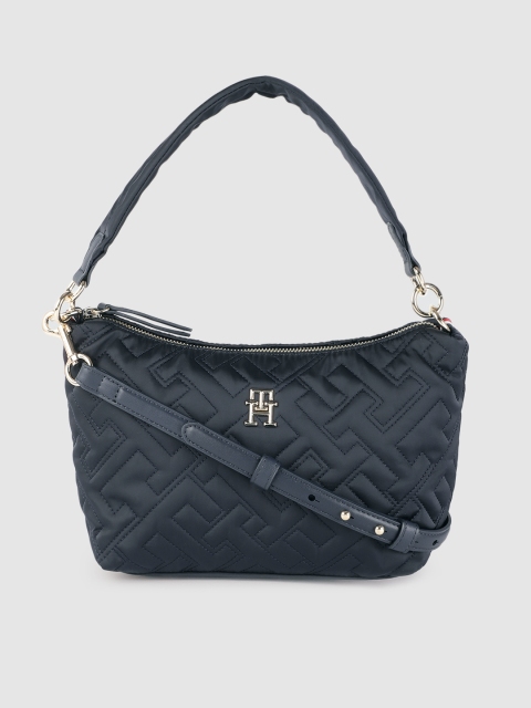 

Tommy Hilfiger Navy Blue Solid Structured Handheld Bag with Quilted