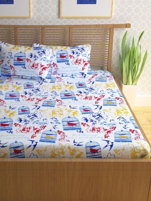

Story@home White & Blue Cotton 186 TC Fine Double Bedsheet with 2 Pillow Covers