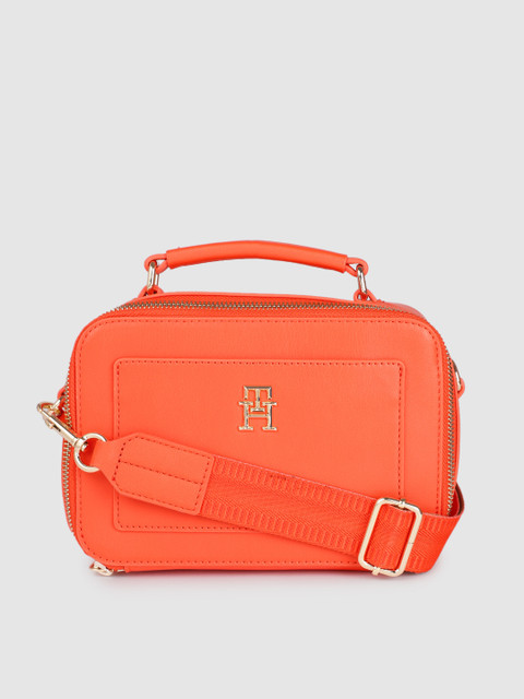 

Tommy Hilfiger Black Solid ICONIC Structured Handheld Bag, Orange