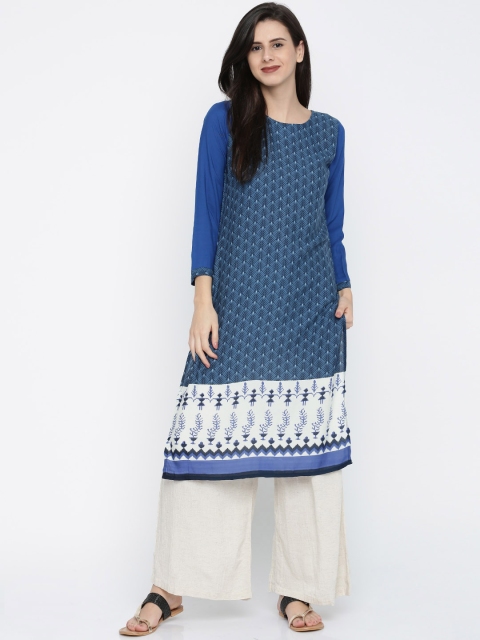 

Soch Women Navy Blue Printed Straight Kurta