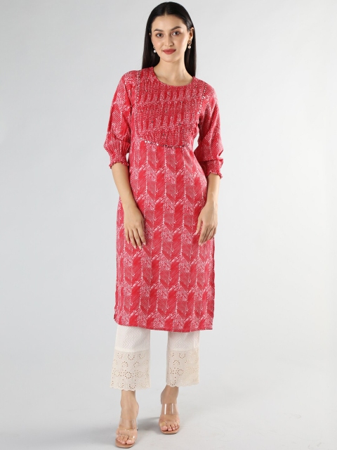 

taruni Women Red Colourblocked Pleated Pure Cotton Kurti with Dhoti Pants & With Dupatta