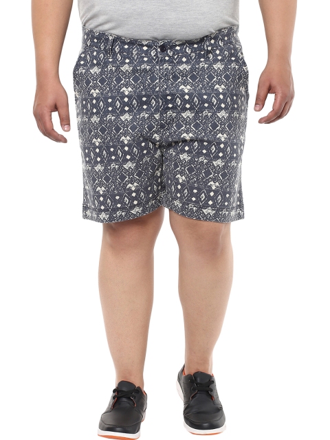 

John Pride Plus Size Men Grey Printed Smart Fit Denim Shorts