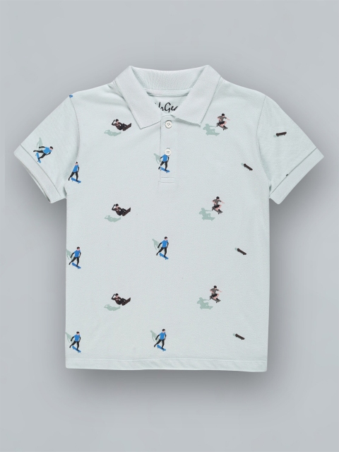 

UrGear Kids Blue Printed Polo Collar Applique T-shirt