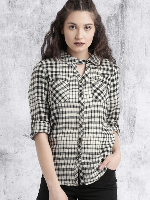 

Roadster Women Off-White & Black Checked Casual Shirt