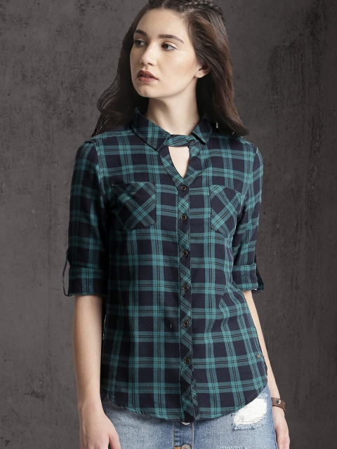 

Roadster Women Blue Regular Fit Checked Casual Shirt