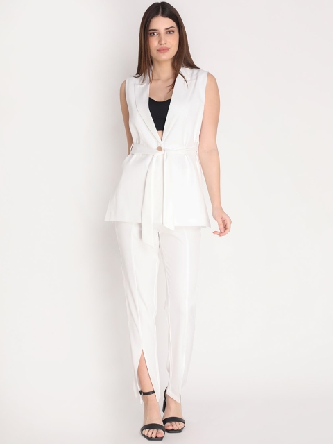 

Dlanxa Women White Solid Single Breasted 2 Piece Suits