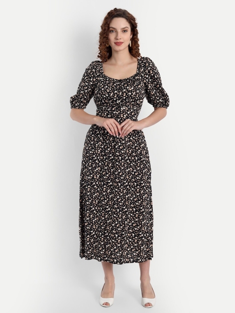 

MINGLAY Black Floral A-Line Dress