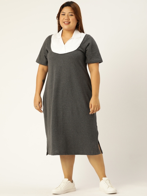 

Revolution Women Plus Size Charcoal Grey Cotton A-Line Midi Dress