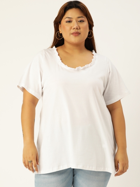 

Revolution Women Plus Size White Solid Pure Cotton T-shirt