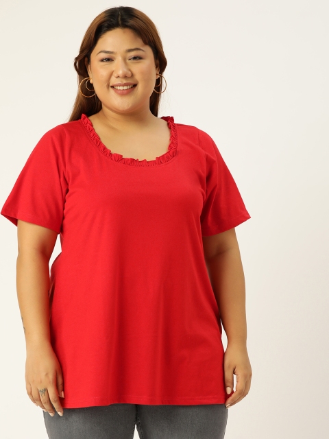 

Revolution Women Plus Size Red Solid Pure Cotton T-shirt