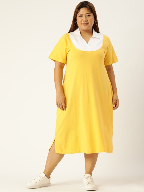 

Revolution Women Plus Size Yellow Cotton A-Line Midi Dress