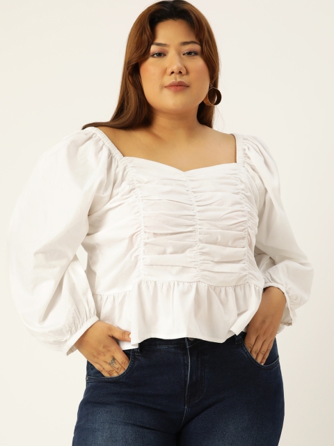 

Revolution Plus Size White Sweetheart Neck Peplum Crop Top