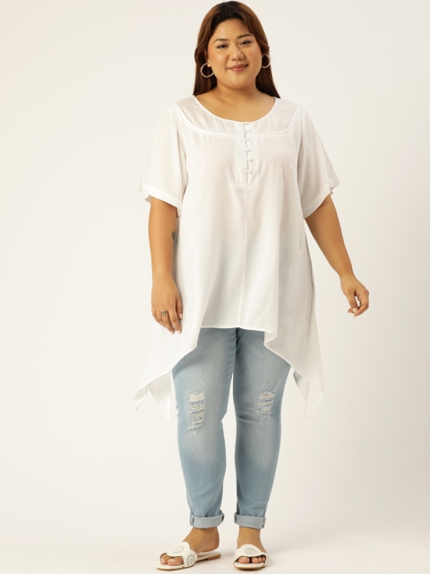 

Revolution Plus Size White Asymmetric Hem Longline Top