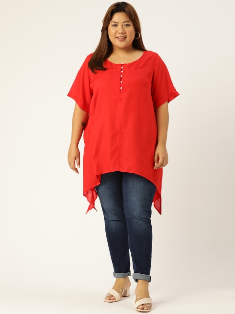 

Revolution Plus Size Red Asymmetric Hem Longline Top