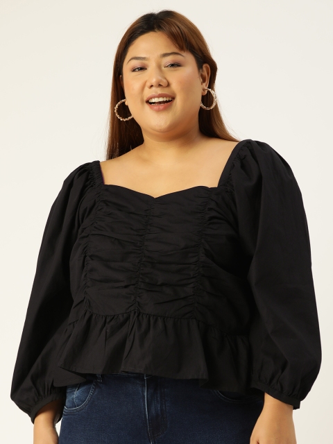 

Revolution Plus Size Black Sweetheart Neck Peplum Crop Top
