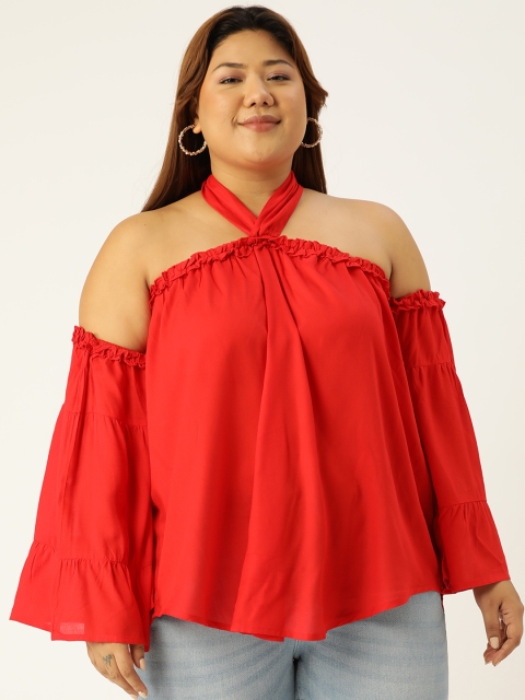 

Revolution Plus Size Red Halter Neck Ruffles Longline Top