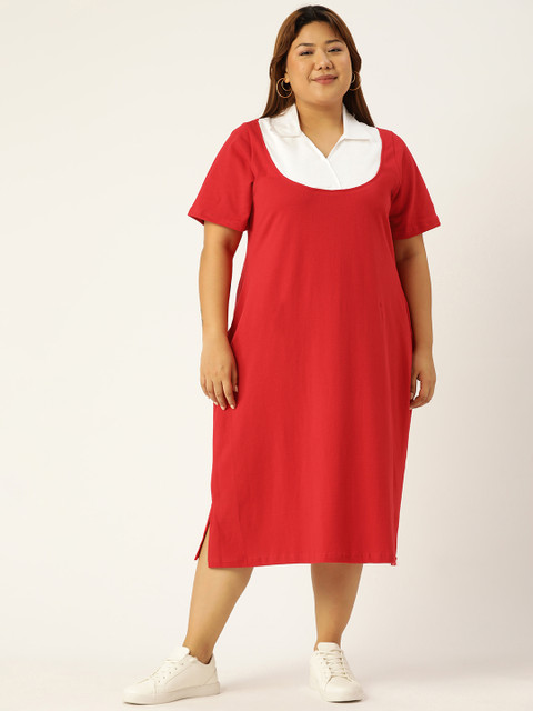 

Revolution Women Plus Size Red Cotton A-Line Midi Dress