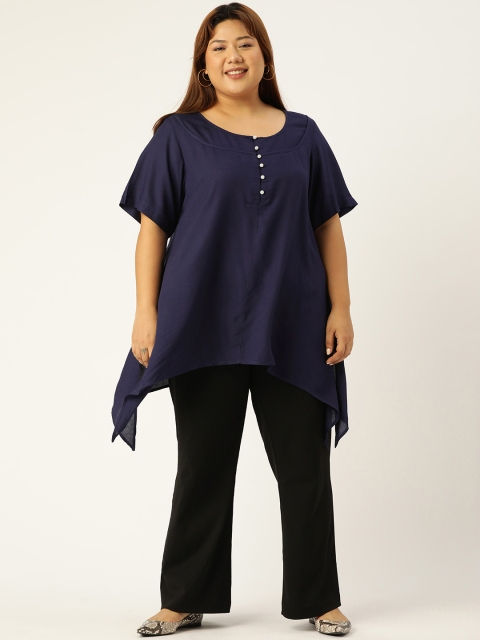 

Revolution Plus Size Navy Blue Asymmetric Hem Longline Top