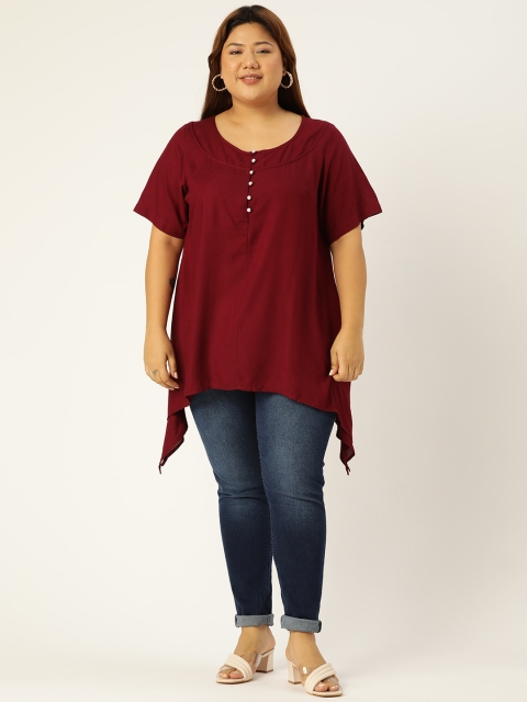 

Revolution Plus Size Burgundy Asymmetric Hem Longline Top
