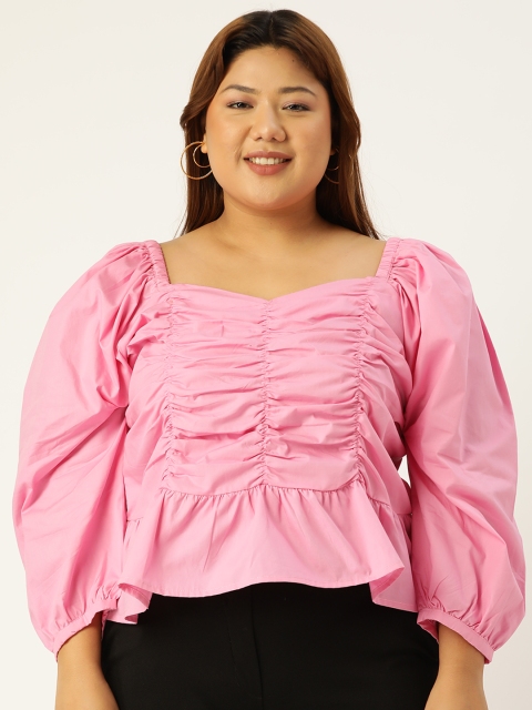 

Revolution Pink Sweetheart Neck Plus Size Peplum Crop Top