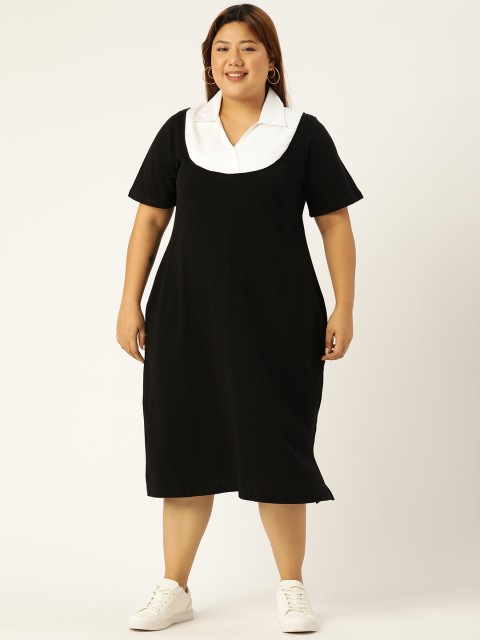 

Revolution Women Plus Size Black Cotton A-Line Midi Dress