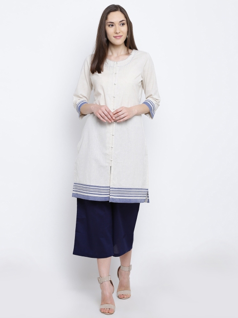 

Rangriti Women Off-White Solid Straight Kurta