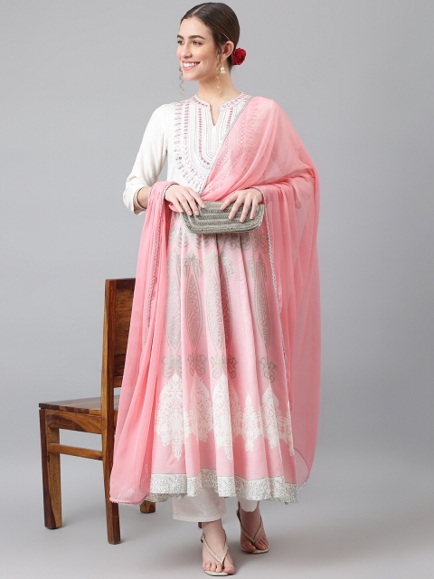 

Khushal K Women Pink Embroidered Anarkali Kurta with Dupatta
