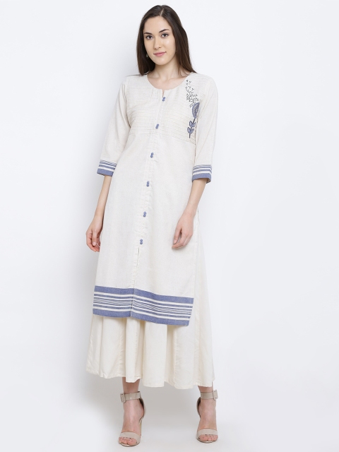 

Rangriti Women Off-White Solid Straight Kurta