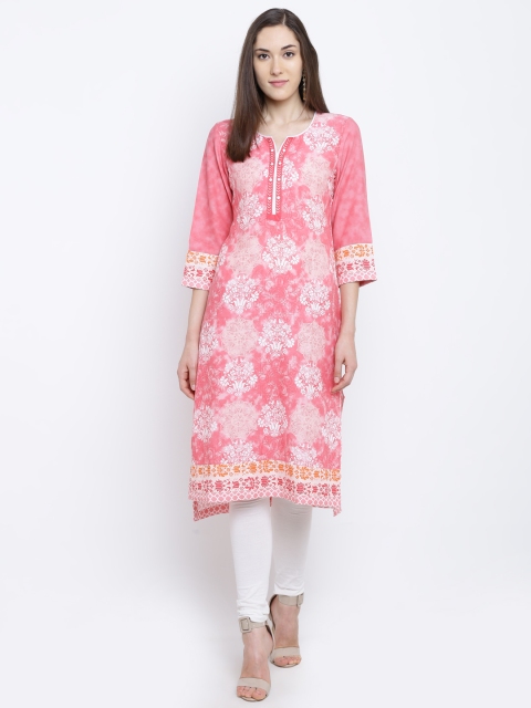 

Rangriti Women Pink & White Printed Straight Kurta