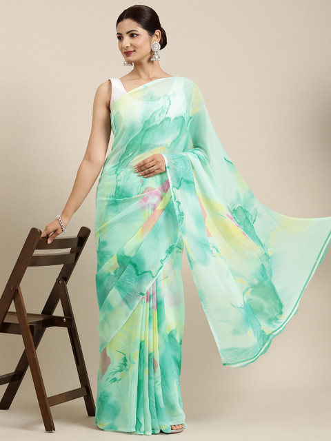 

PERFECTBLUE Green Floral Printed Saree
