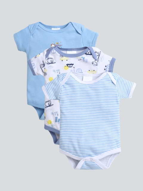 

Hopscotch Boys Pack Of 3 Blue & White Printed Bodysuit