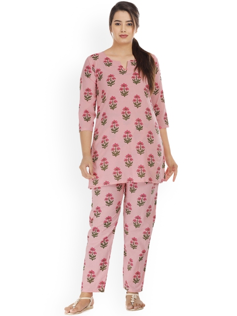 

HOUSE OF JAMOTI Women Pink Floral Printed Pure Cotton Kurti with Patiala