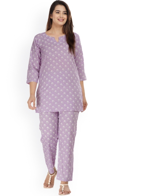 

HOUSE OF JAMOTI Women Lavender Printed Pure Cotton Kurti with Dhoti Pants
